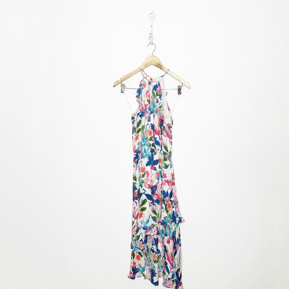 PARKER Allister Dress In Floral Fiesta Silk Halter Ruffle High Low Women's XS - Picture 2 of 7
